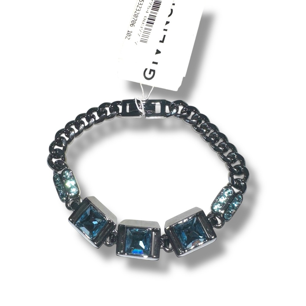 Givenchy Bracelet Blue Stones & Silver Pewter Tone Metal COMES IN DISPLAY CASE